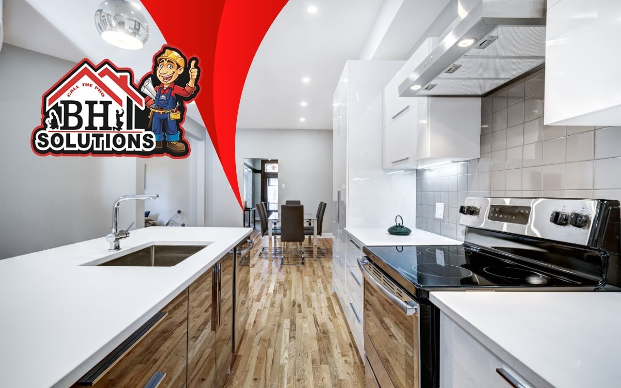 A house with renovation plans and a contractor measuring the space.