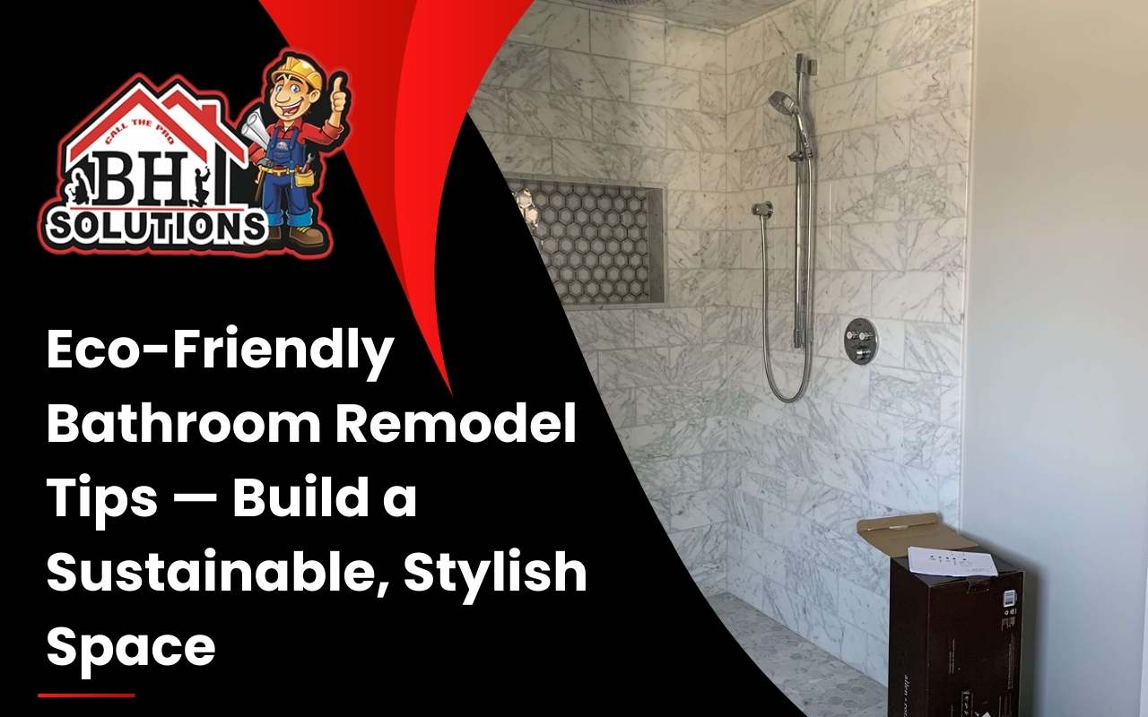 Modern bathroom with low-flow toilet and recycled tile walls