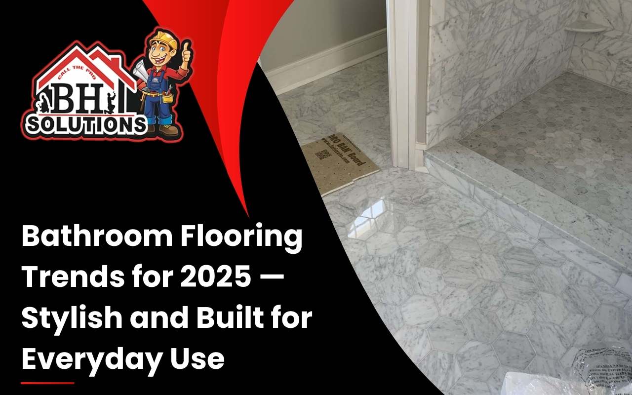 Wood-look luxury vinyl plank flooring in updated bathroom