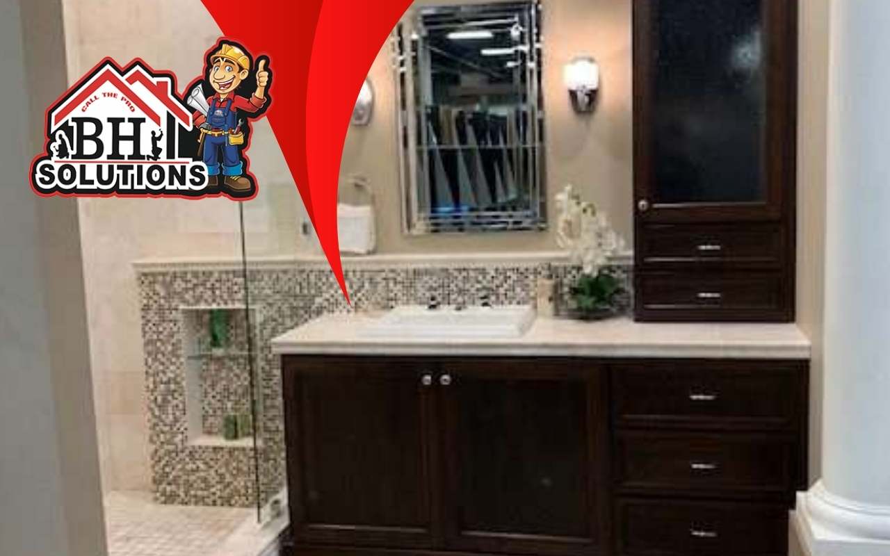 Modern bathroom with sage green walls and white tile