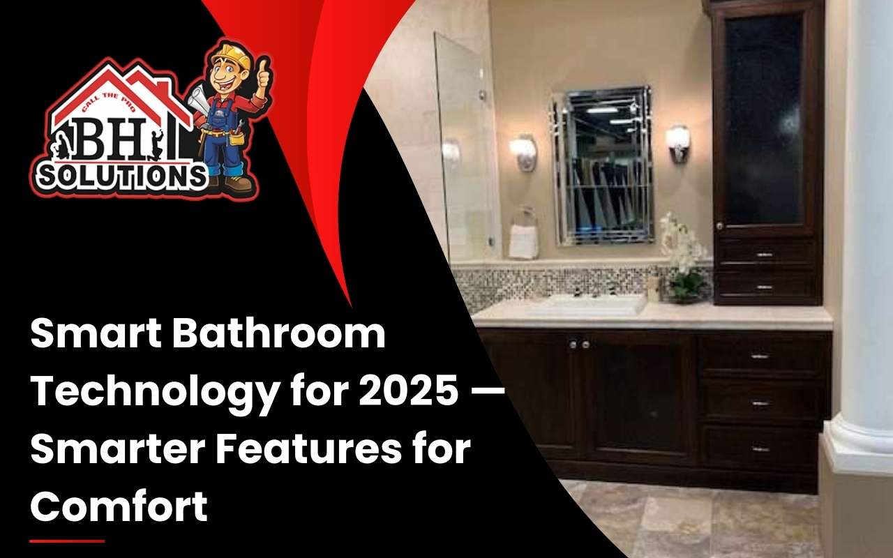 High-tech bathroom mirror with integrated lighting and display