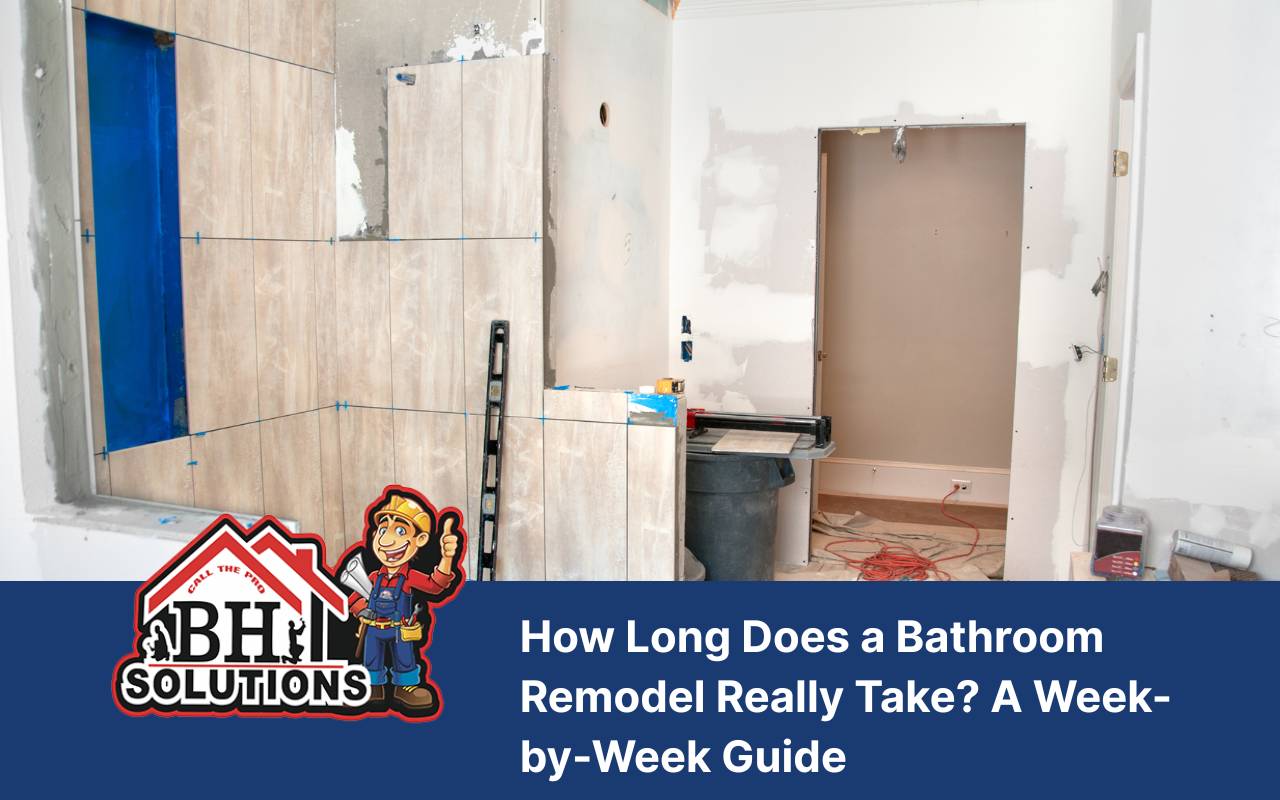 Demolition phase of a bathroom remodel timeline showing the demolition process