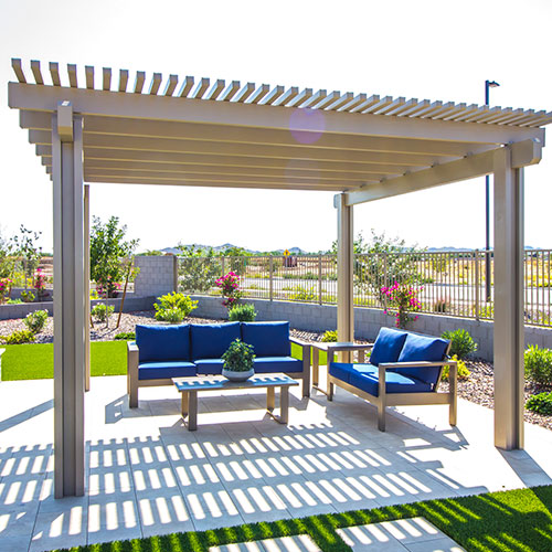 Custom-built pergola transforming an outdoor living space.