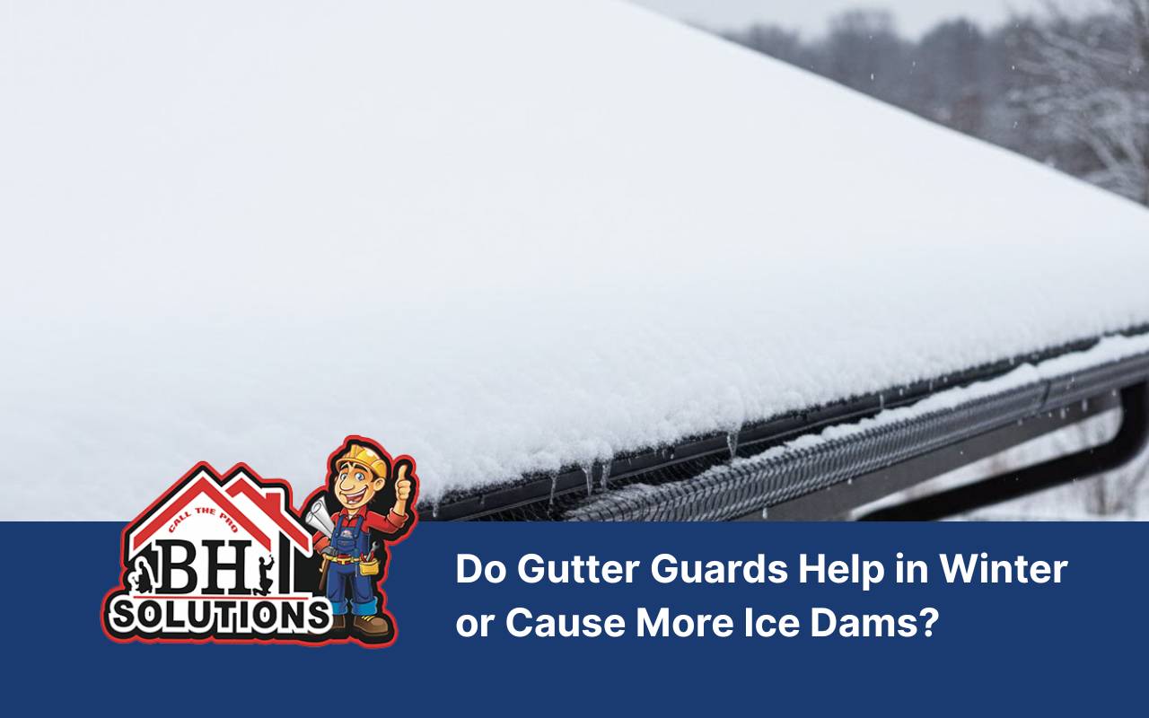 Gutter Guards in Winter protecting a snowy roofline from overflow and ice dams.
