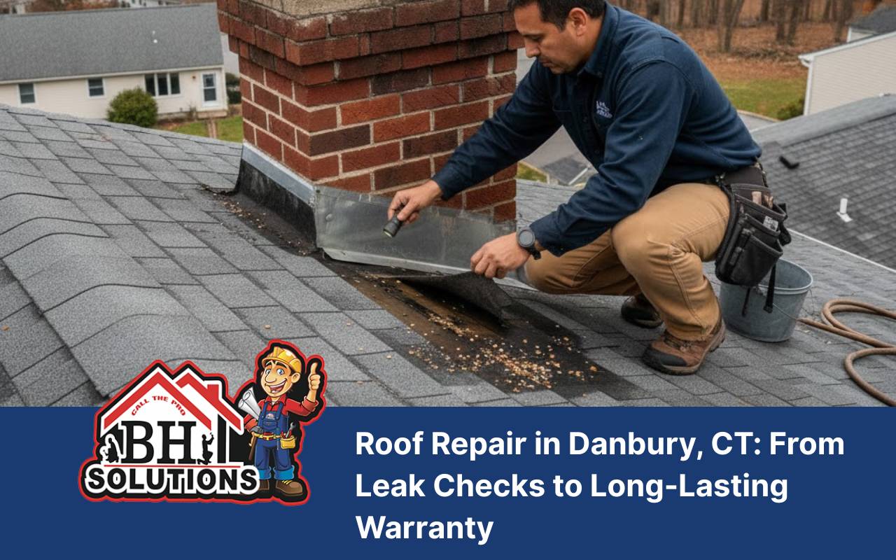 Technician performing leak diagnostics during Roof Repair in Danbury using infrared tools on an asphalt shingle roof.