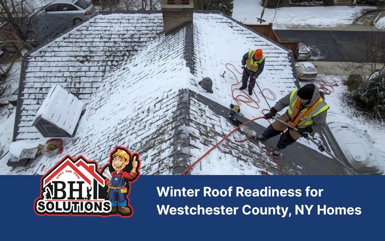 Leak inspection of shingles and flashing for winter roof maintenance Westchester NY