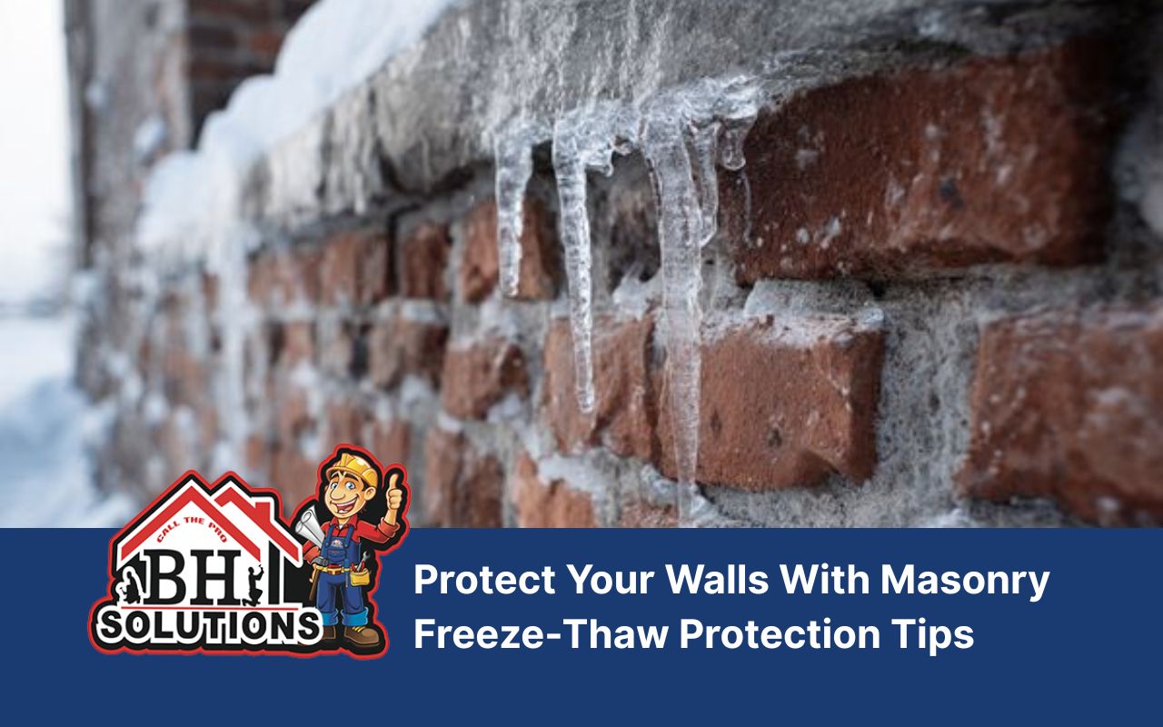 Masonry Freeze-Thaw Protection on a brick wall during winter freeze-thaw cycles