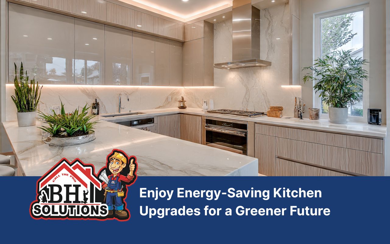 Modern kitchen showcasing energy-efficient kitchen upgrades with bright LED lighting and smart controls.