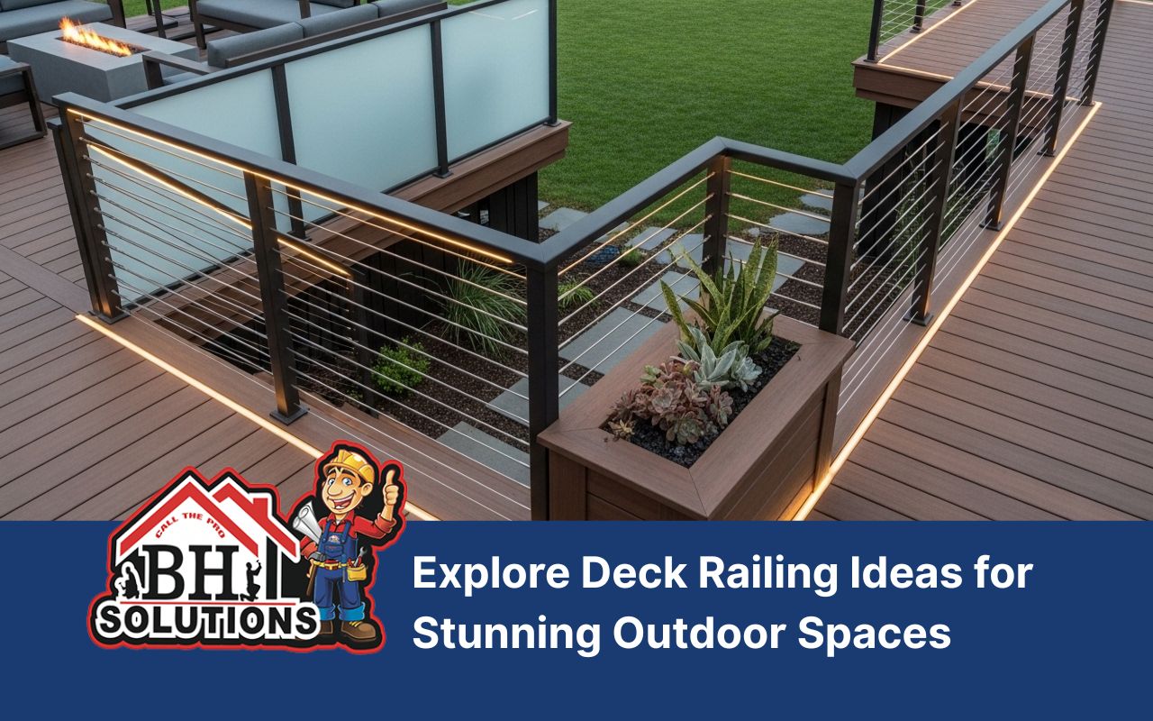 Modern outdoor space with deck railing ideas for a safe backyard