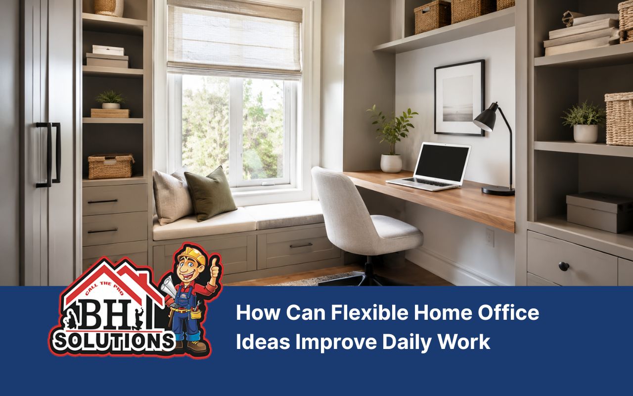 flexible home office ideas for a small room with built-in storage