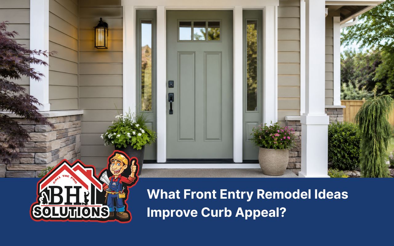 Front entry remodel ideas with a painted door and clean trim