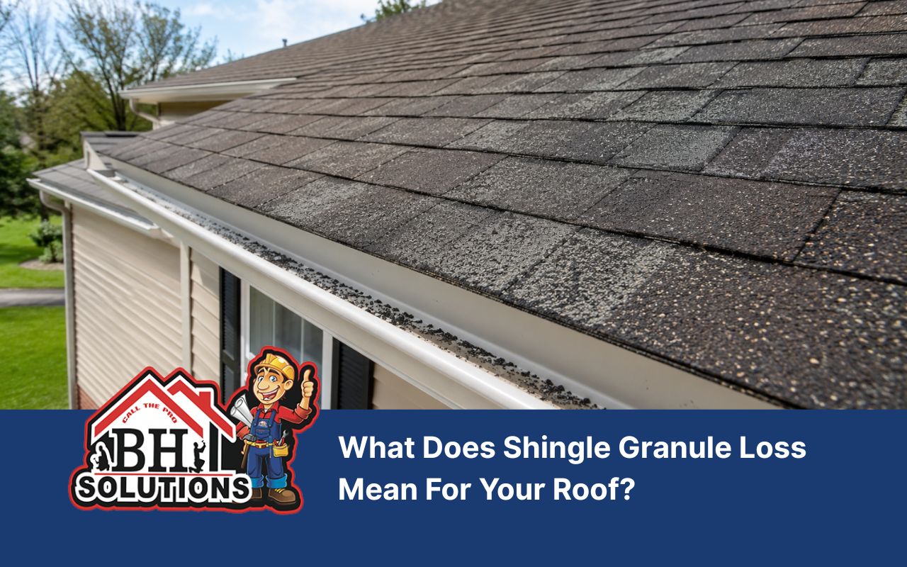 Home roof showing early shingle granule loss signs