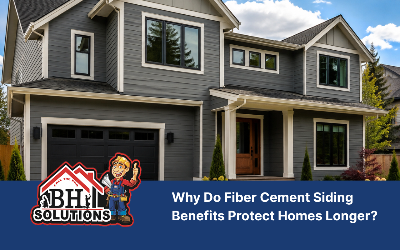 Fiber cement siding benefits shown on a modern renovated home