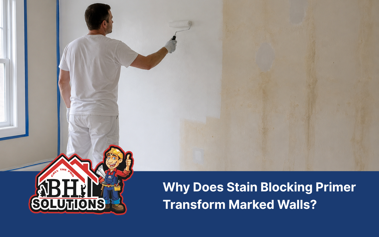 Stain blocking primer used during careful wall preparation