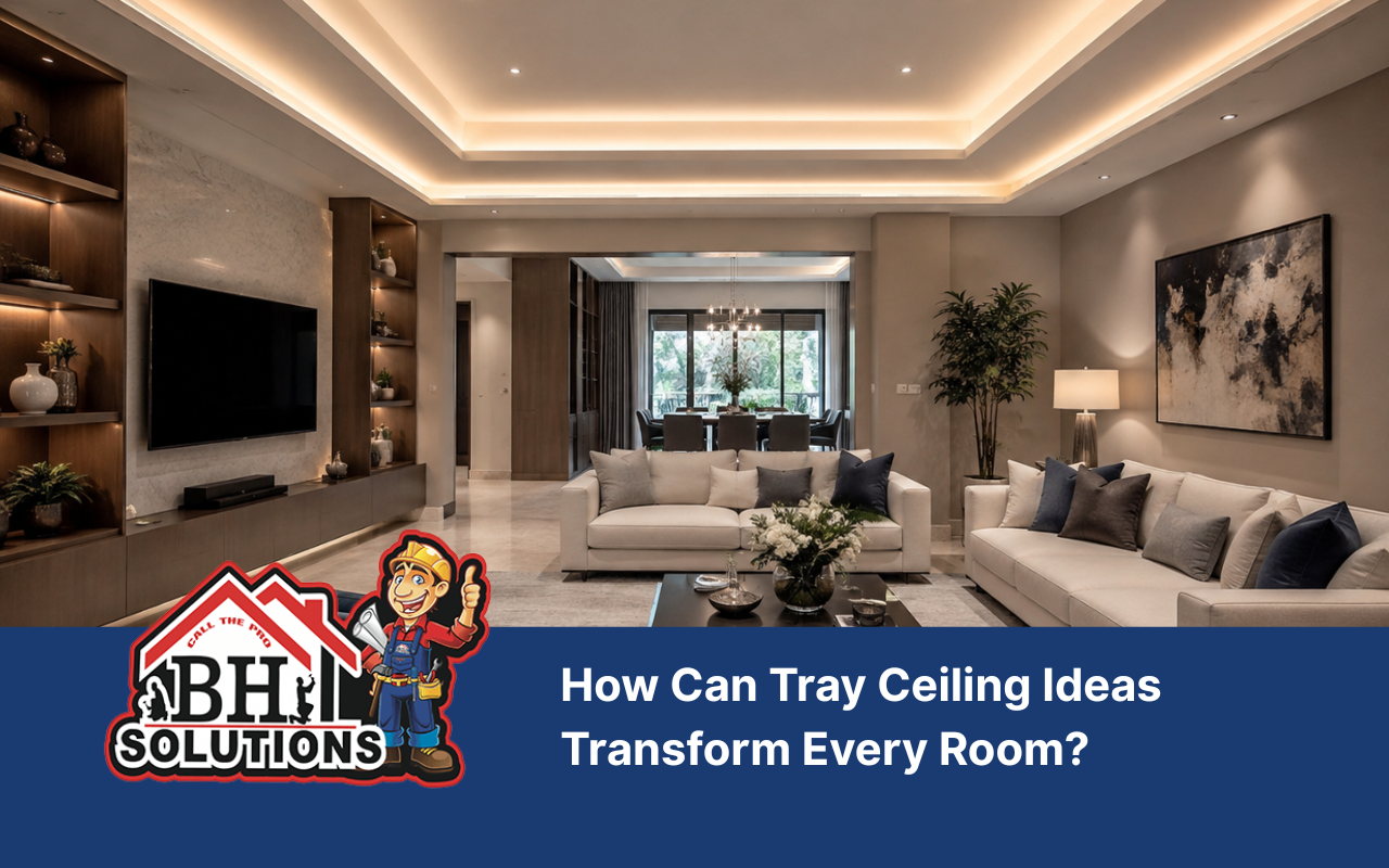 Tray ceiling ideas with soft lighting in a modern living room