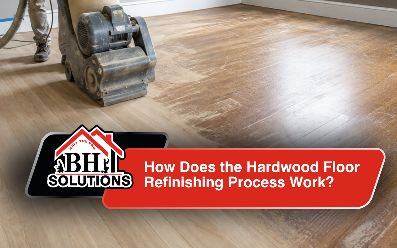 hardwood floor refinishing process during a home renovation