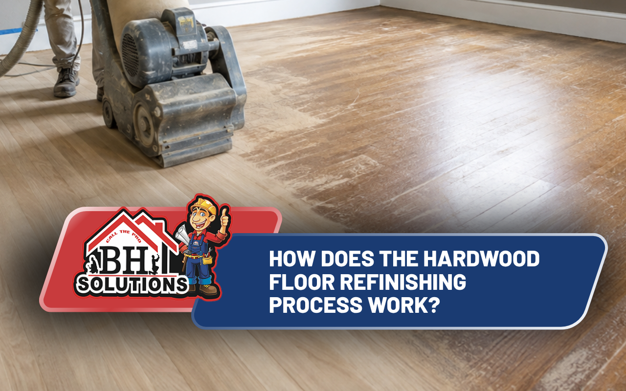 hardwood floor refinishing process during a home renovation