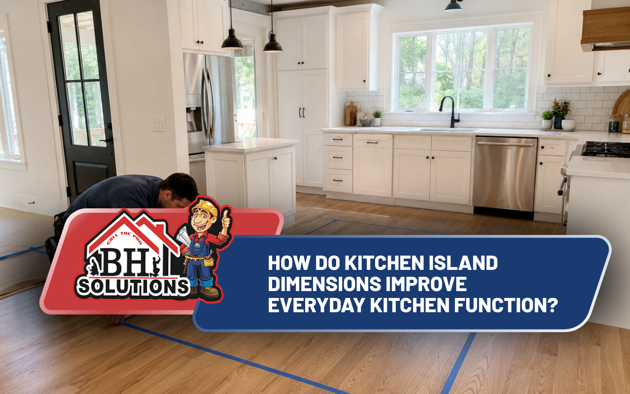Kitchen island dimensions planned for a functional kitchen layout