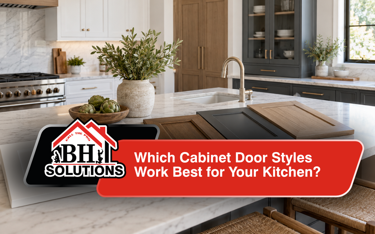 Cabinet door styles in a bright modern kitchen with clean finishes