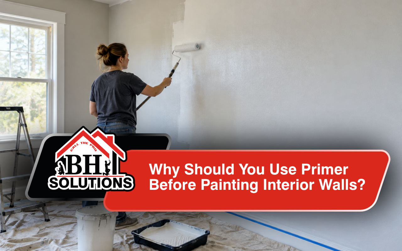 Primer before painting applied evenly to an interior wall